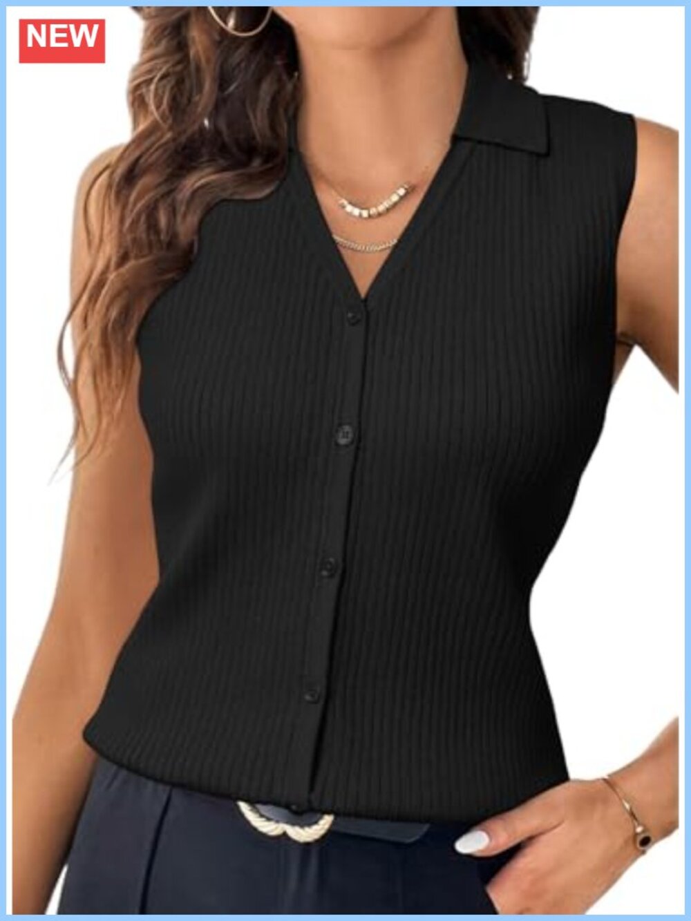 Slim Fit Button Down Sleeveless Tank Top Business Casual
